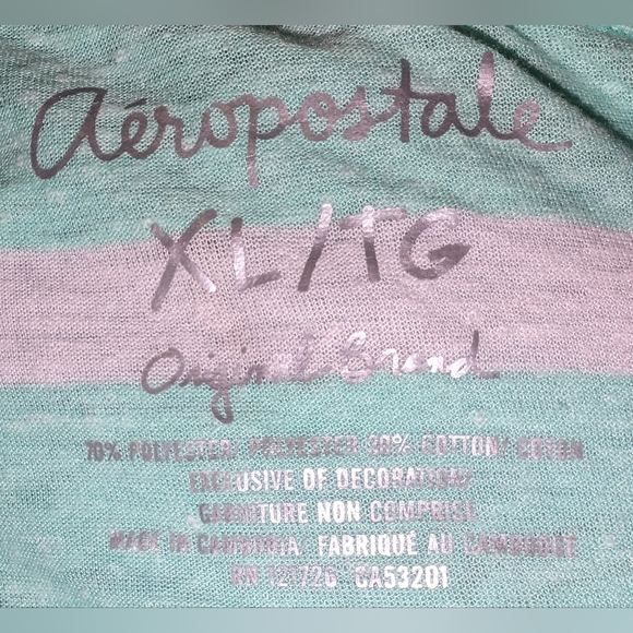 Aeropostale Mint Green and White Striped 3/4 Sleeve Shirt - Picture 2 of 3
